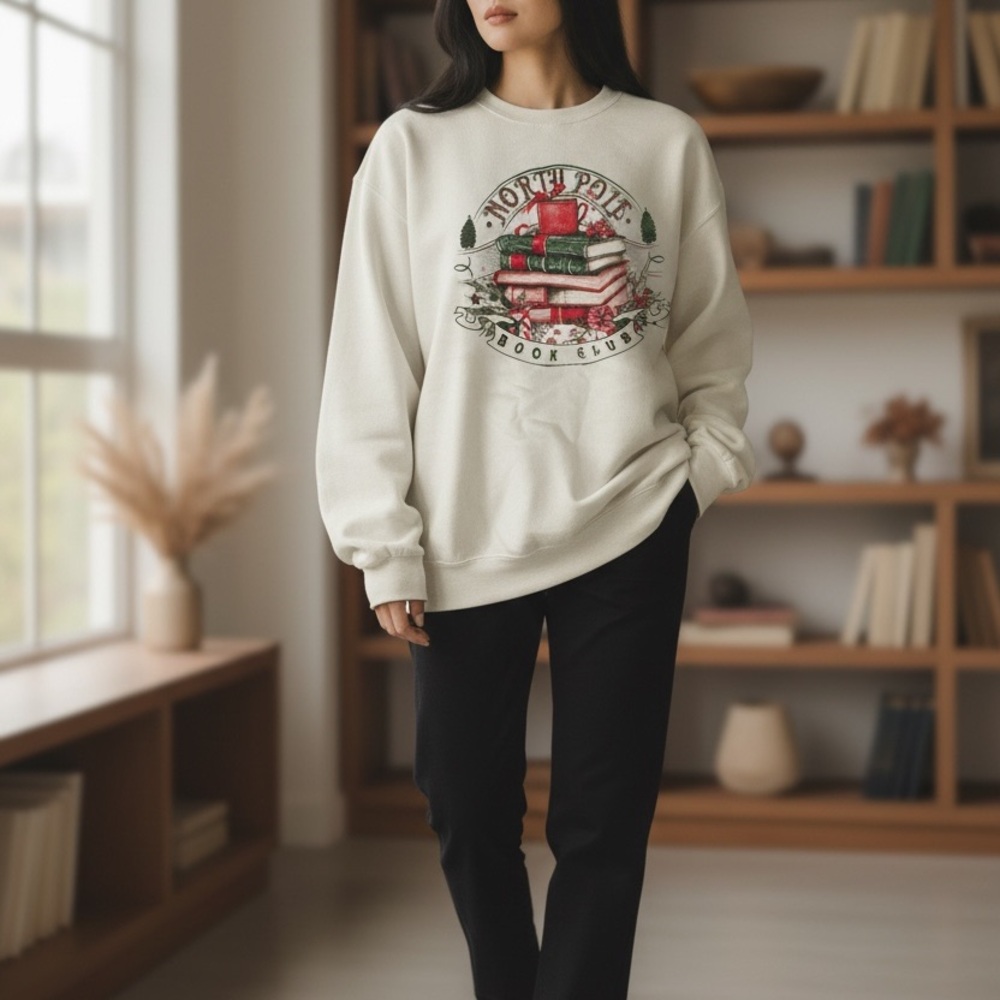 Oversized Northpole Book Club Cream Sweatshirt